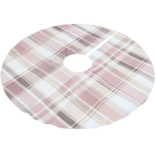 Jupon De Sapin En Polyester Brossé Chic Blush Pink Crème Blanche Plaid Noël (Angle)