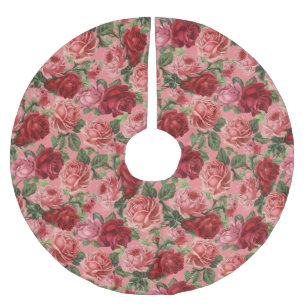 Jupon De Sapin En Polyester Brossé Chic Elegant Vintage Rose Rouge Roses Floral