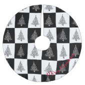 Jupon De Sapin En Polyester Brossé Chic Noir Blanc Noël Arbres À damiers Motif (Devant)