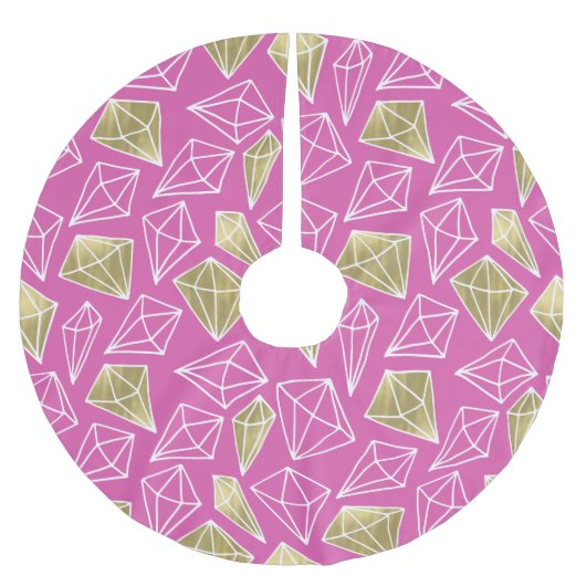 Jupon De Sapin En Polyester Brossé Chic rose diamants or Noël (Devant)