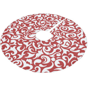 Jupon De Sapin En Polyester Brossé Chic rouge foncé blanc Damas Floral Art Motif