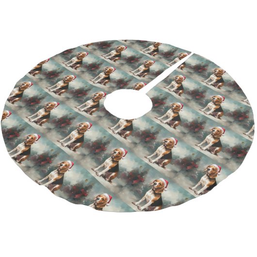 Jupon De Sapin En Polyester Brossé Chien beagle à Noël de neige (Angle)