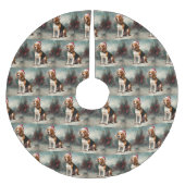 Jupon De Sapin En Polyester Brossé Chien beagle à Noël de neige (Devant)