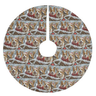 Jupon De Sapin En Polyester Brossé Chien Corgi Noël Festif