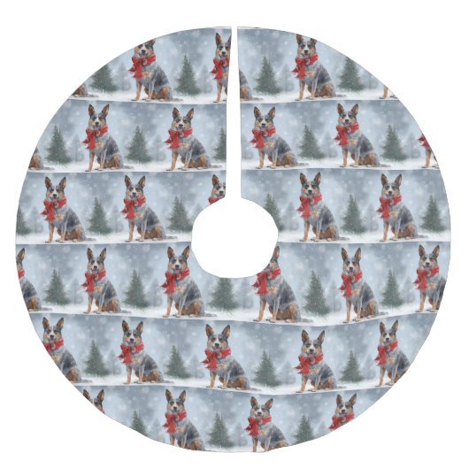 Jupon De Sapin En Polyester Brossé Chien de bétail australien à Noël de neige (Devant)