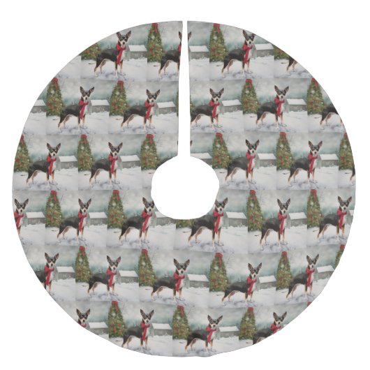 Jupon De Sapin En Polyester Brossé Chien de Rat Terrier à Noël de neige (Devant)