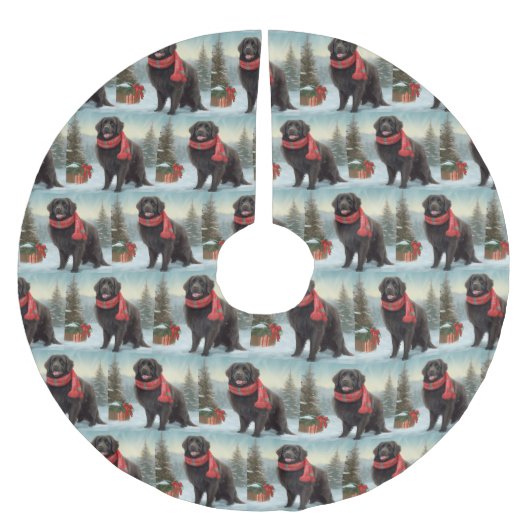 Jupon De Sapin En Polyester Brossé Chien de Terre-Neuve à Noël de neige (Devant)