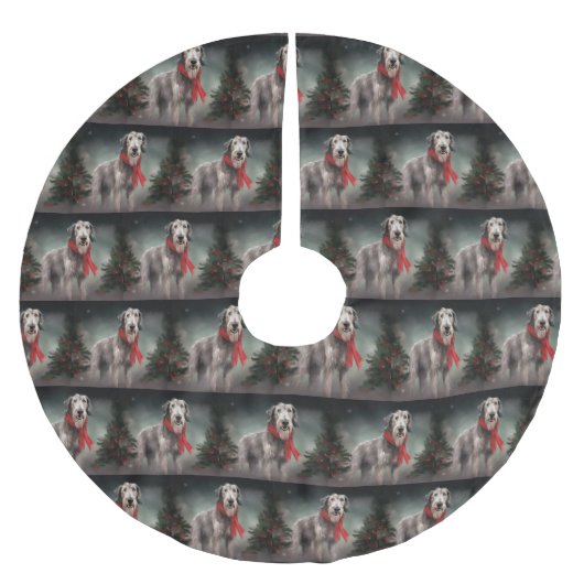 Jupon De Sapin En Polyester Brossé Chien de Wolfhound à Noël de neige (Devant)