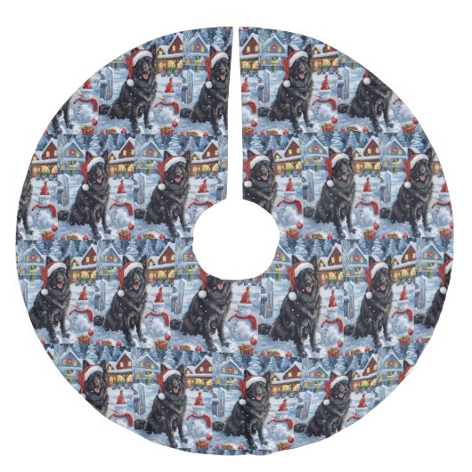 Jupon De Sapin En Polyester Brossé Chien d'hiver belge Wonderland Noël (Devant)