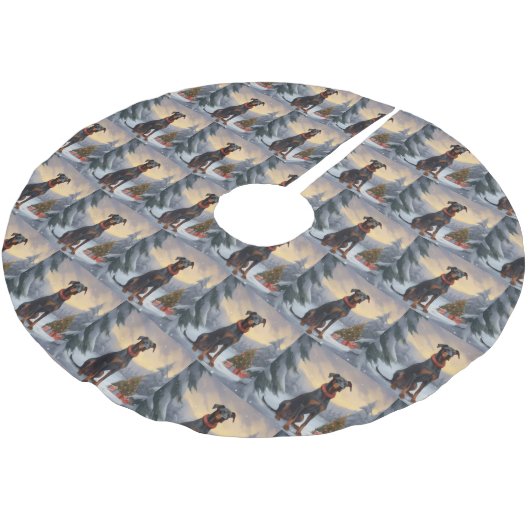 Jupon De Sapin En Polyester Brossé Chien Doberman pendant Noël de neige (Angle)
