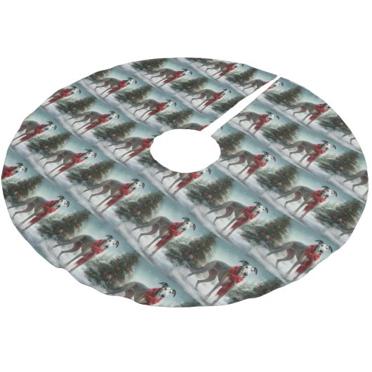 Jupon De Sapin En Polyester Brossé Chien gris à Noël de neige (Angle)