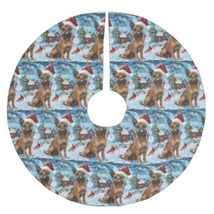 Jupon De Sapin En Polyester Brossé Chien Malinois Belge Noël en Paysage Hivernal de R