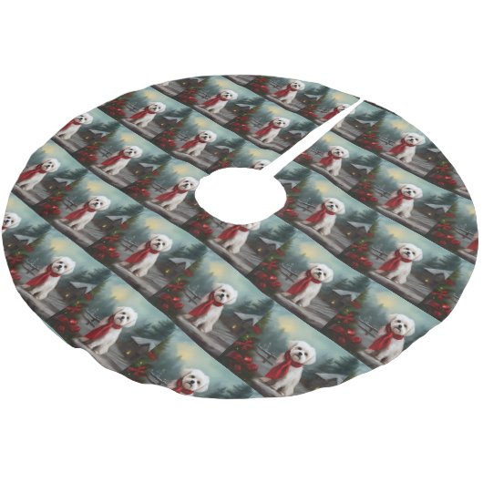 Jupon De Sapin En Polyester Brossé Chien maltais à Noël de neige (Angle)