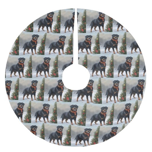 Jupon De Sapin En Polyester Brossé Chien Rottweiler pendant Noël de neige (Devant)