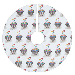 Jupon De Sapin En Polyester Brossé Chien Saint-Bernard avec coeurs Saint-Valentin