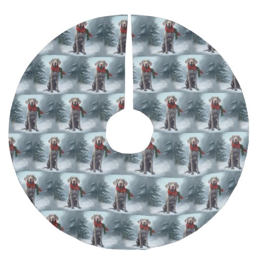 Jupon De Sapin En Polyester Brossé Chien Weimaraner à Noël de neige (Devant)