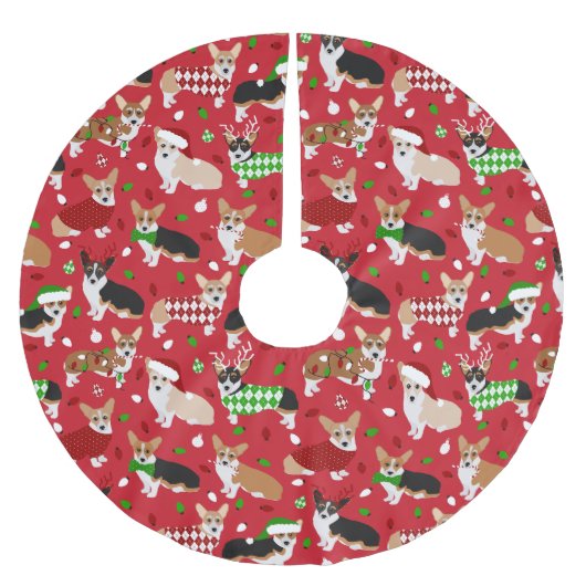 Jupon De Sapin En Polyester Brossé Chiens de Noël Corgi (Devant)