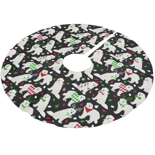 Jupon De Sapin En Polyester Brossé Chiens de Noël des Grands Pyrénées (Angle)