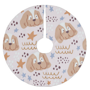 Jupon De Sapin En Polyester Brossé Chiens mignons, étoiles, lignes : vintage sans sou
