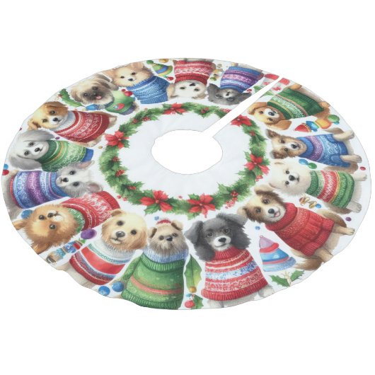 Jupon De Sapin En Polyester Brossé Chiens mûrs d'aquarelle dans les pulls (Angle)