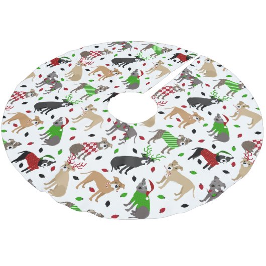 Jupon De Sapin En Polyester Brossé Chiens Pitbull de Noël (Angle)