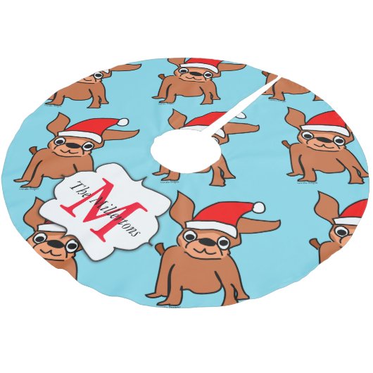 Jupon De Sapin En Polyester Brossé Chihuahua de Noël monogramme (Angle)