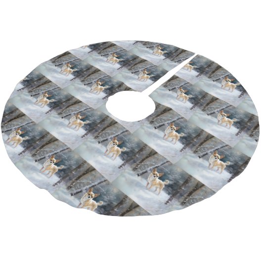 Jupon De Sapin En Polyester Brossé Chihuahua Laisser neiger Noël (Angle)