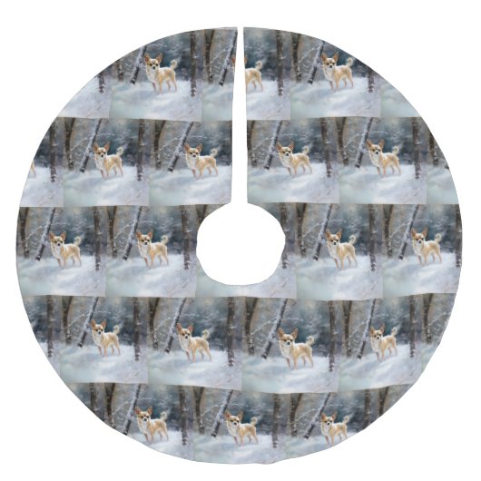 Jupon De Sapin En Polyester Brossé Chihuahua Laisser neiger Noël (Devant)