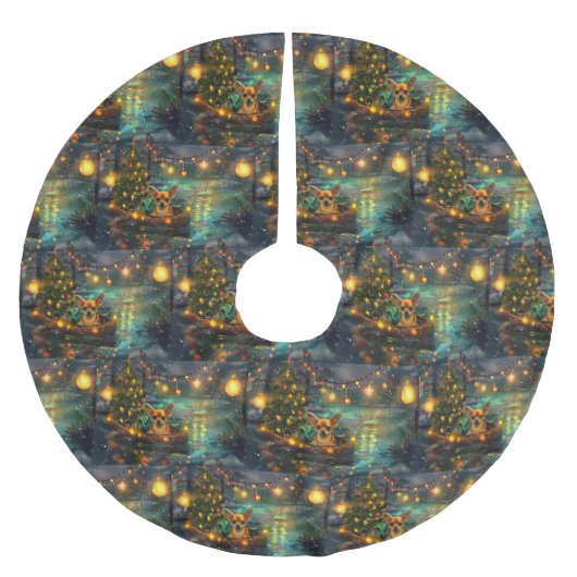 Jupon De Sapin En Polyester Brossé Chihuahua Noël Festive Voyage (Devant)