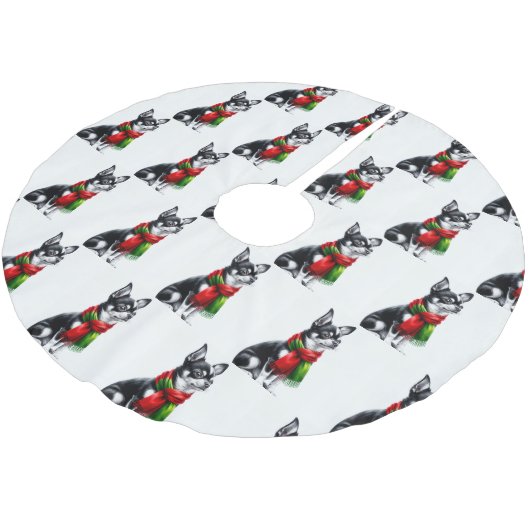 Jupon De Sapin En Polyester Brossé Chihuahua portant une écharpe d'hiver (Angle)