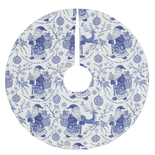 Jupon De Sapin En Polyester Brossé Chinoiserie blanche et bleue Père Noël Noël (Devant)