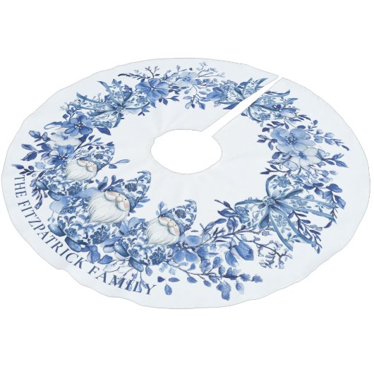 Jupon De Sapin En Polyester Brossé Chinoiserie Bleu Blanc Floral Gnomes Bow (Angle)