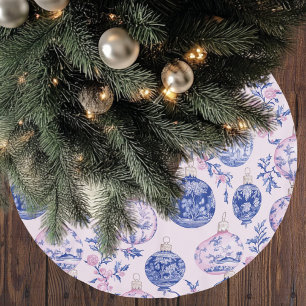 Jupon De Sapin En Polyester Brossé Chinoiserie Noël Rose & Bleu