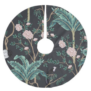 Jupon De Sapin En Polyester Brossé Chinoiserie Oiseaux exotiques : Mur de bananier Vi