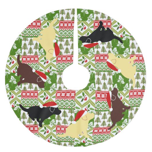 Jupon De Sapin En Polyester Brossé Chiots verts de Labrador d'édredon de Noël (Devant)
