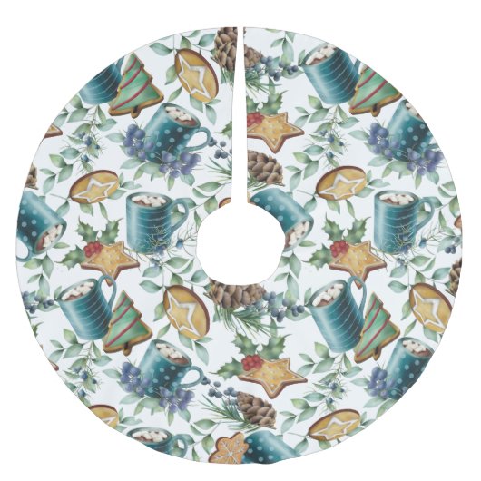 Jupon De Sapin En Polyester Brossé Chocolat chaud, biscuits de Noël et verdure (Devant)