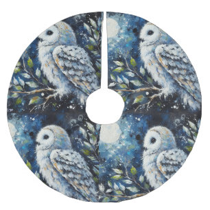 Jupon De Sapin En Polyester Brossé Chouette blanche sur branche dans la peinture lune