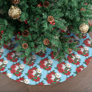 Jupon De Sapin En Polyester Brossé Chouette neigeuse Poinsettias rouges Noël