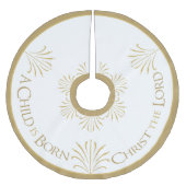 Jupon De Sapin En Polyester Brossé Christ est né Noël | Blanc/Or | (Devant)
