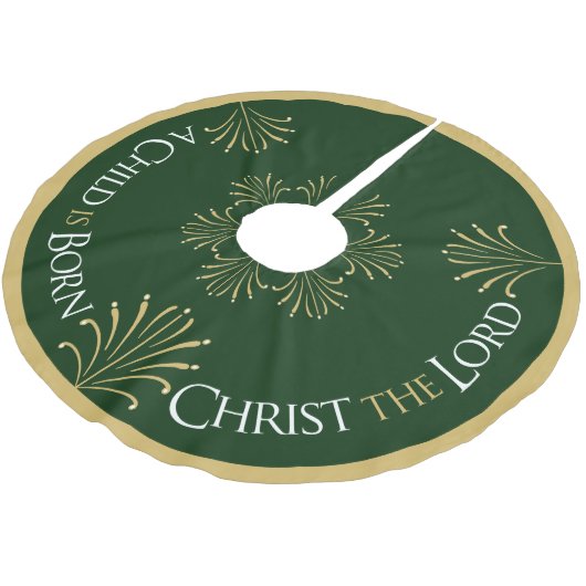 Jupon De Sapin En Polyester Brossé Christ est né Noël | Vert | (Angle)