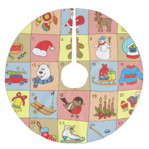 Jupon De Sapin En Polyester Brossé Christmas Advent : Collection d'éléments Doodle