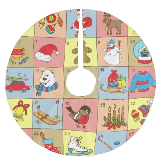 Jupon De Sapin En Polyester Brossé Christmas Advent : Collection d'éléments Doodle (Devant)