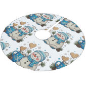 Jupon De Sapin En Polyester Brossé Christmas Blue Snowman Winter Hot Cocoa Pinecones (Angle)
