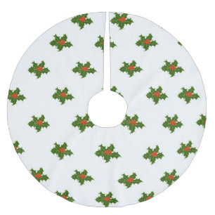 Jupon De Sapin En Polyester Brossé Christmas Holly Motif