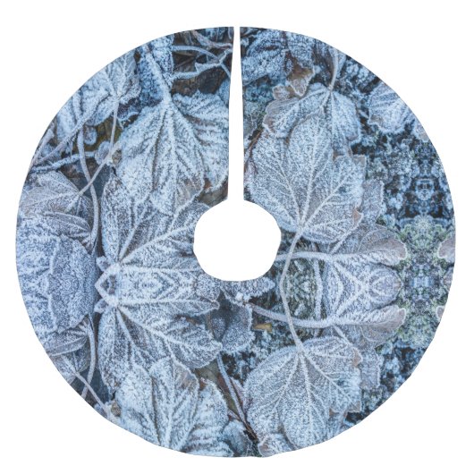 Jupon De Sapin En Polyester Brossé Christmas Party Blue Leaves Snow Winter Holidays (Devant)