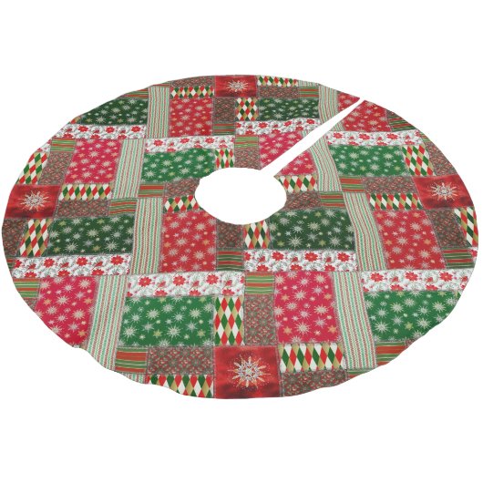 Jupon De Sapin En Polyester Brossé Christmas Patchwork Quilt (Angle)