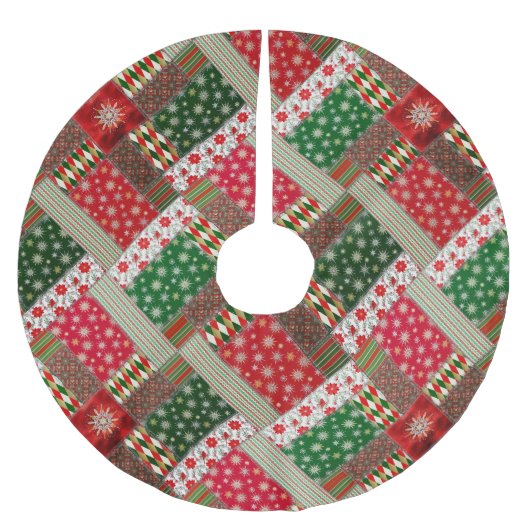 Jupon De Sapin En Polyester Brossé Christmas Patchwork Quilt (Devant)