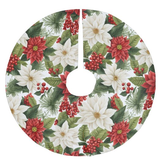 Jupon De Sapin En Polyester Brossé Christmas Poinsettia – Holiday Floral Design (Devant)
