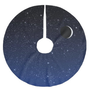 Jupon De Sapin En Polyester Brossé Ciel étoilé et croissant de lune, bleu de minuit