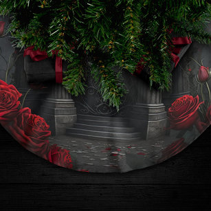 Jupon De Sapin En Polyester Brossé Cimetière gothique Gazebo avec des roses rouges la